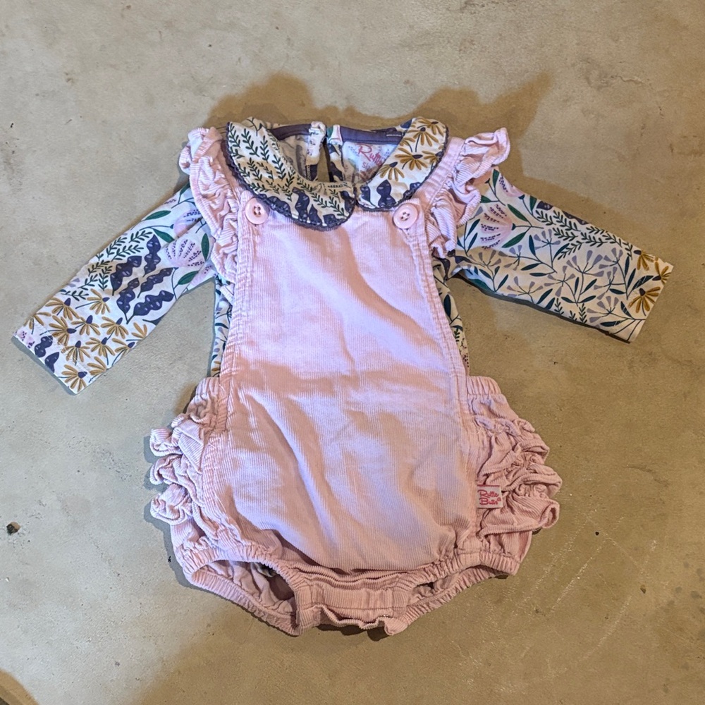 Pink Ruffled Baby Romper with Floral Sleeves
